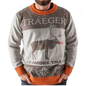 Traeger’s Limited Edition Holiday Sweater Gray Orange Ugly Christmas NWT-Large